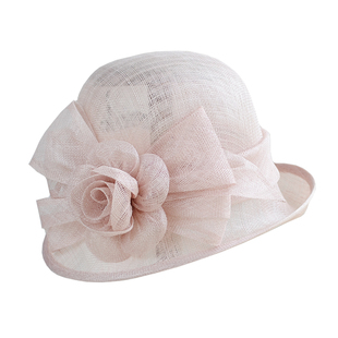 优雅麻纱帽子女士春夏季花朵复古短檐装饰宴会礼帽凉帽卷边遮阳帽