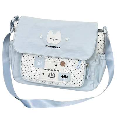 ins风可爱波点猫咪斜挎包大容量学生上课包包百搭学院少女单肩包