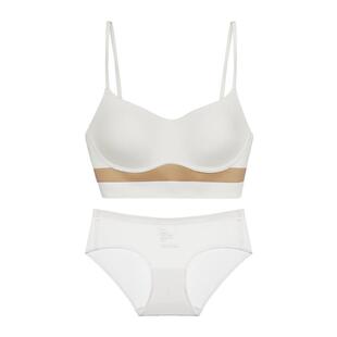 MIMI FANTASY薄款大胸显小美背内衣女白色一体隐形抹胸U型大露背