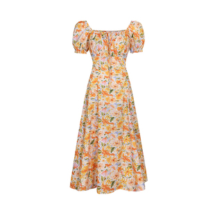 安妮不火海边度假纯棉碎花长裙女2025春夏新款微胖大码收腰连衣裙