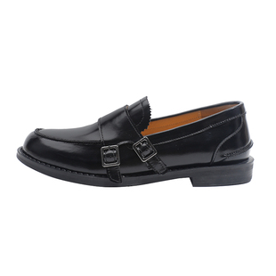 真皮~骄屿复古圆头小皮鞋英伦通勤一脚蹬单鞋内增高皮带扣乐福鞋