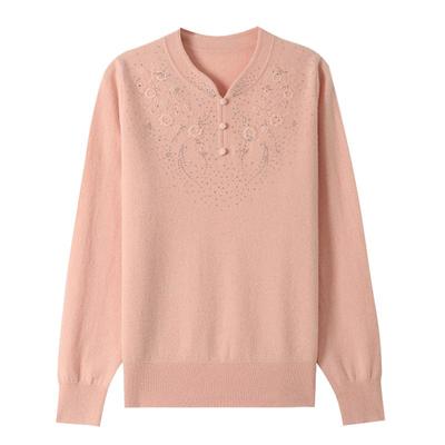 恒源祥旗袍领羊毛衫女100纯羊毛秋冬新款洋气妈妈针织衫内搭毛衣