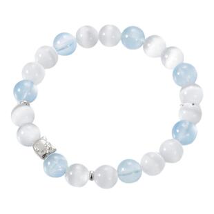 zeroline猫头玻璃猫眼石手串女款纯银轻奢海蓝宝水晶手链生日礼物