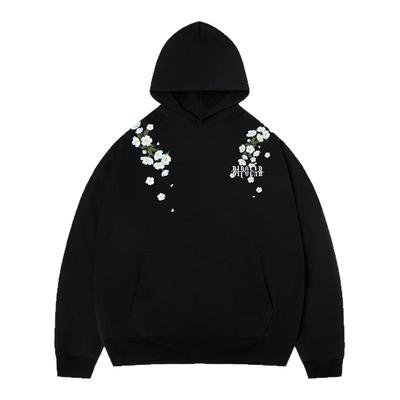 BIPOLAR粉蓝山茶花卉连帽卫衣