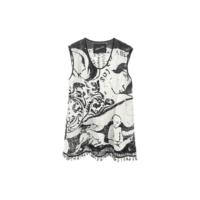 RODERICWONG皱感丝绵印花背心