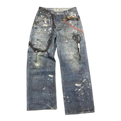 haonanhuang裤链印花baggy牛仔裤