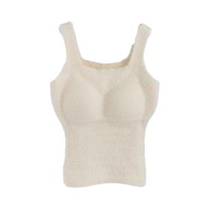 新款秋冬长款羊羔绒保暖背心带胸垫可拆卸胸垫外穿内搭保暖内衣女