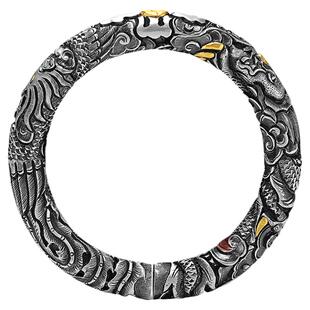 祥龙瑞凤足银999纯银手镯纯手工錾刻嵌铜高工工艺传统民族风手镯