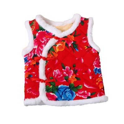 儿童东北大花马甲冬男女宝宝碎花坎肩加绒加厚保暖夹棉袄外穿背心