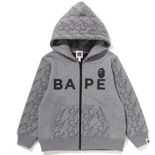 BAPE童装秋冬撞色猿人字母印花星标绗缝连帽卫衣外套315005J