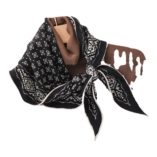 蓝色真丝羊毛丝巾女士2026新款春季菱形三角小方巾高级感薄款春天