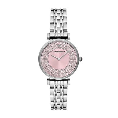 阿玛尼粉色满天星女士石英腕表