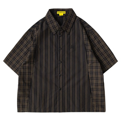 DAKYAM条纹格纹拼接BOXY衬衫