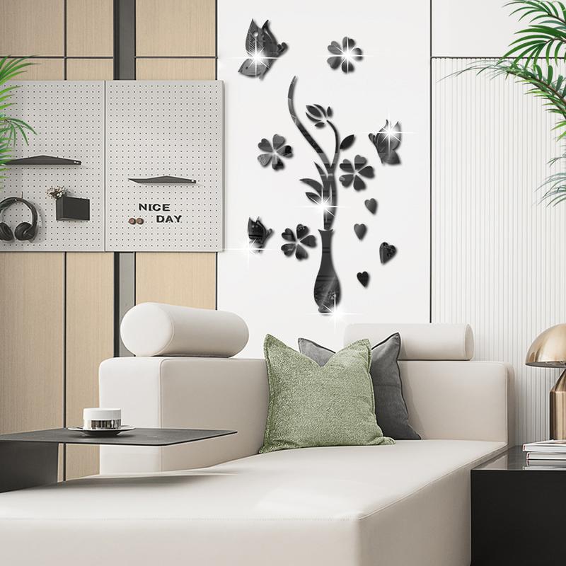 花束花瓶蝴蝶亚克力镜子贴带自厚度胶批发贴背镜面墙SM2351mm粘