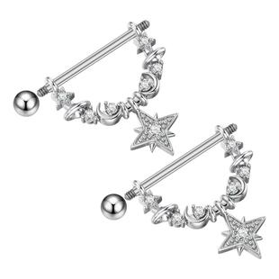 F-136钛合金乳环日月星辰镶锆乳钉乳头钉防过敏情侣情趣穿刺饰品