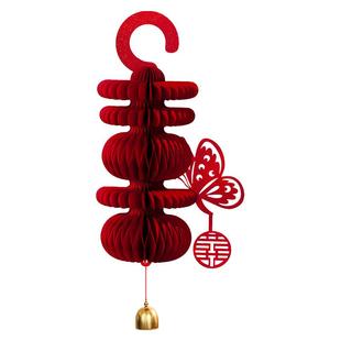 结婚门把手挂件女方婚房布置婚礼灯笼喜字新房卧室房门口装饰用品