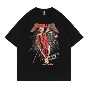 Metallica金属乐队复古美式街头vtg落肩宽松纯棉圆领摇滚短袖T恤