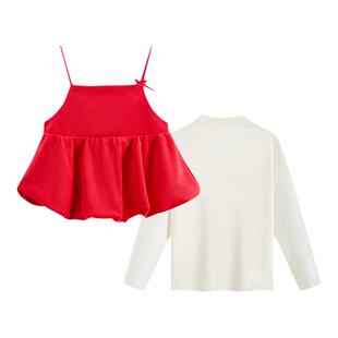 新年款安踏儿童女小童两件套上衣2026春节宝宝红色甜美打底衫裙子