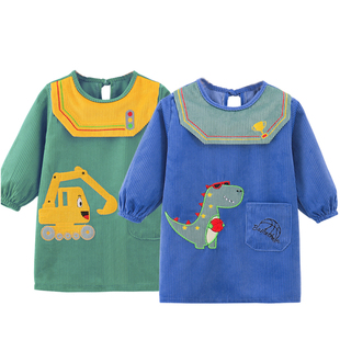 新款男童加长防水罩衣防脏反穿护衣套长羽绒服棉袄男宝宝吃饭倒褂