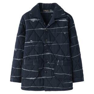 单件男士睡衣保暖格子外套长袖三层加厚冬天款纯棉夹棉加厚家居服