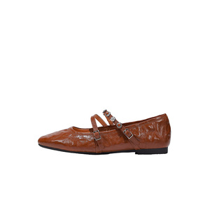 SAMACHI萨玛驰玛丽珍羊皮女鞋夏季凉鞋复古软底通勤平底浅口单鞋