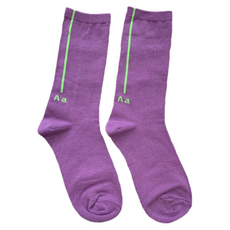 Marian韩国女袜东大门进口简约竖线字母长高腰中筒纯色运动堆堆袜