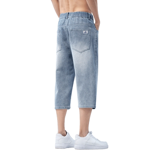 JEEP吉普牛仔裤男士2024夏季薄款裤子宽松7分8分短裤子男款七分裤