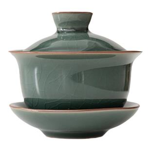 哥窑三才盖碗茶杯大号家用复古泡茶功夫茶具龙泉哥窑冰裂陶瓷单个