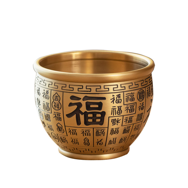 纯黄铜百福缸香薰炉套装老灰收纳