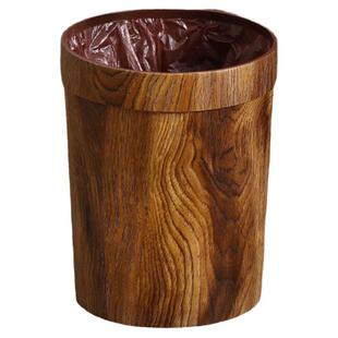 仿木纹垃圾桶家用新中式复古风高颜值客厅办公室商用餐饮大号纸篓