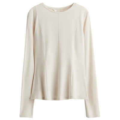 HM女装T恤冬季圆领喇叭形时尚裙式下摆打底上衣1306157