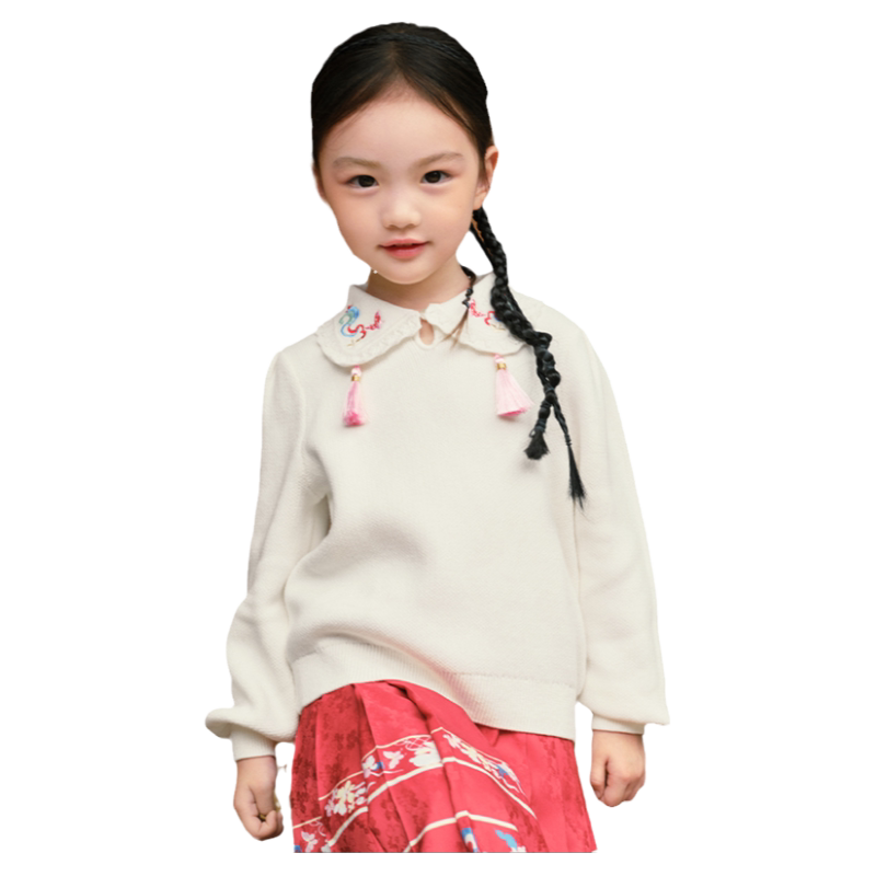 巴拉巴拉女童毛衣宝宝国风长袖套装儿童白色马面裙冬装新款童装潮
