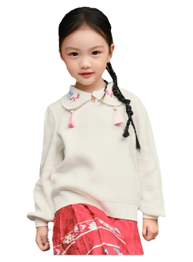 巴拉巴拉女童毛衣宝宝国风长袖套装儿童白色马面裙冬装新款童装潮