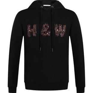 HELLEN&WOODY法国奢侈品男装秋季新品字母珠绣长袖连帽套头卫衣男