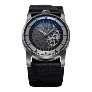 FOB手表男女同款腕表R413法国进口白银大表盘机械表鳄鱼皮表带