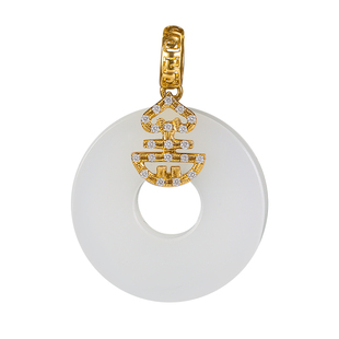 和合玉器和田玉18K金镶玉镶钻羊脂白玉平安扣挂件玉石项链吊坠女