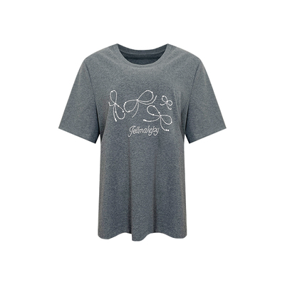 NAZ那子大码手工蝴蝶结钉珠100棉蕾丝T恤胖mm夏季女短袖大版上衣