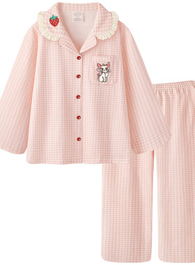 纯棉睡衣粉色少女春秋家居服套装