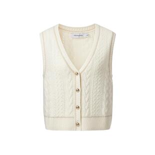 VGRASS维格娜丝冬季重工羊毛羊绒V领绞花叠搭时髦背心针织开衫女