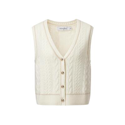 VGRASS羊毛羊绒V领绞花针织开衫