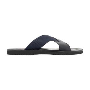EMPORIO ARMANI/阿玛尼春夏男士织带牛皮剖层革平底拖鞋凉鞋官方
