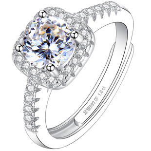 方糖小方形莫桑钻银戒指女纯银999女士女戒情侣对戒钻戒求婚表白