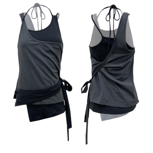 韩国小众品牌NACHE背心无袖系带不规则下摆叠穿内搭交叉外穿上衣