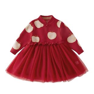 女童红色连衣裙儿童秋冬款拜年服生日喜庆服装公主裙宝宝冬季裙子
