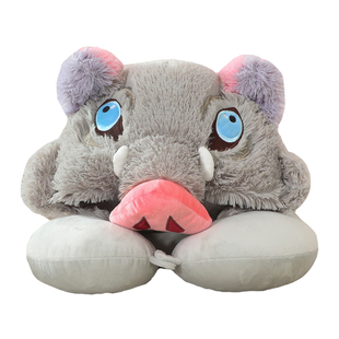 卡通鬼灭之刃嘴平伊之助猪猪U型枕旅行枕连帽护颈枕头猪头套帽子