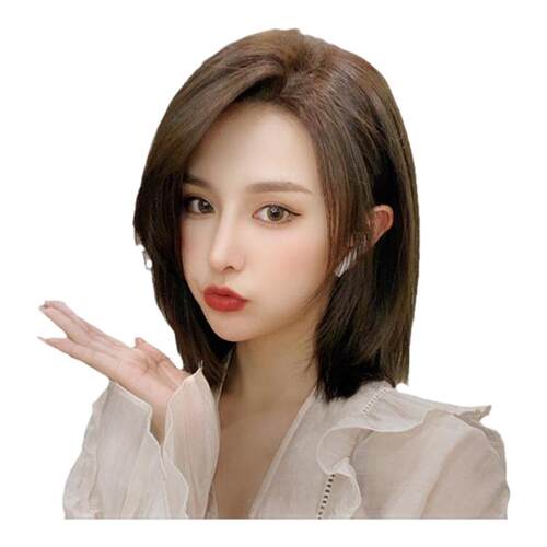 假发女中长直发锁骨发自然全头套气质短发偏分发型全真人发丝发套