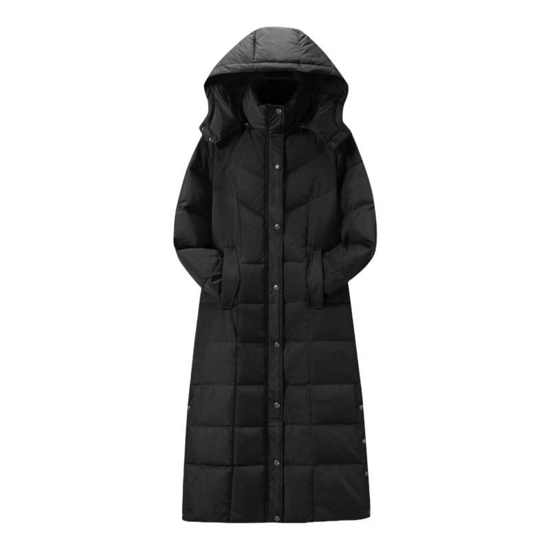 黑色长款羽绒服女过膝超长冬装2025新款可脱卸帽时尚修身防寒外套