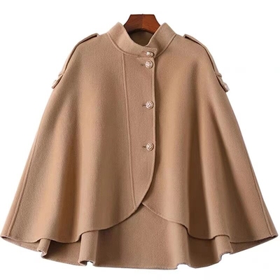 黑色双面呢羊绒斗篷大衣2024秋冬百搭小个子宽松短款披肩外套女