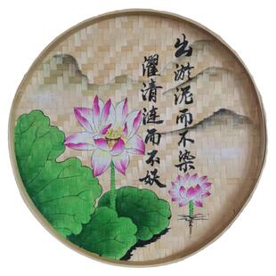 竹筛子廉政清廉廉洁手绘竹编簸箕画社会核心主义价值观文化墙装饰