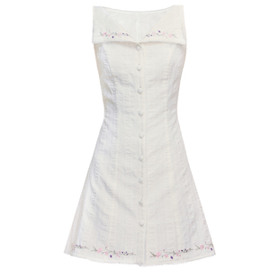 【现货】易碎商店·风吻花枝 法式翻领全棉肌理感修身刺绣连衣裙